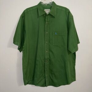 Vintage Eddie Bauer Mens Green Button Down Shirt Large Short Sleeve Outdoor